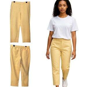 Isaac Mizrahi Women's Butter Yellow Ankle Pants Flat Front Pull On Size 14